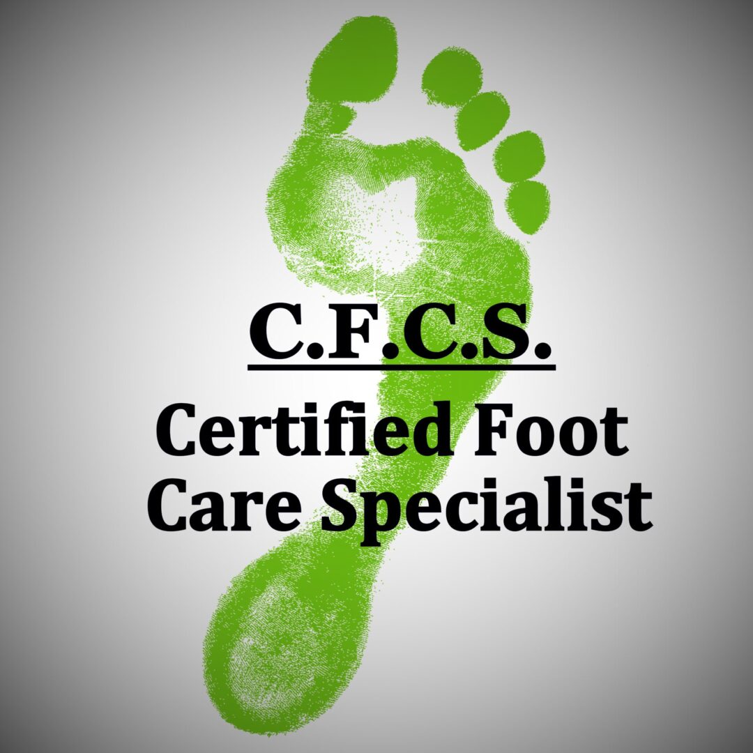 A green foot print with the words certified foot care specialist underneath.